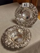 Sterling Silver Pair of Vintage American USA Silver Trinket Bowls - 135g combined