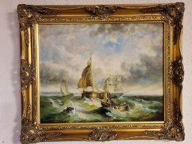 Maritime Sea Ocean Oil-on-Board Art Painting, signed C Chaplin