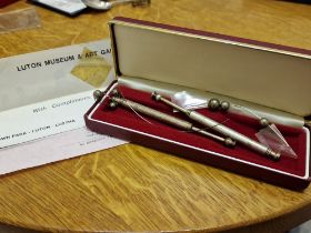 Silver Pair of 1970's Lace Bobbins made for Queen's Silver Wedding Anniversary and the Queens Jubile
