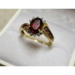 9ct Gold, Ruby & Diamond Dress Ring w/diamond shoulders - size M & 2.8g