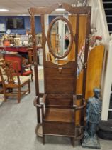 1930's Mahogany Mirrored Hall Stand Coatstand