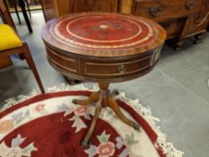 Vintage Leather Topped Drum Table