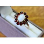 9ct Gold, Opal & Garnet Cluster Ring, size M