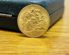 Gold 22ct 1914 Half Sovereign Coin, 4.00g, unboxed