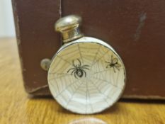 Sampson Mordan Antique 1887 Victorian Silver Mounted Spider & The Fly/Spiders Web Enamel Scet Bottle