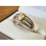 9ct Gold, Diamond & Citrine Dress Ring, 3.4g weight and size Q+0.5/R