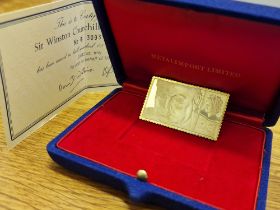 18ct Gold Boxed Sir Winston Churchill Commemorative Stamp, by Metalimport Ltd, Limited Edition numbe