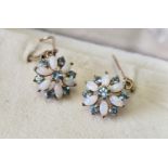 9ct Gold Pair of Opal & Aquamarine Drop Earrings, 2g