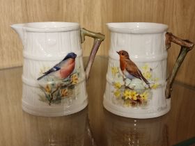 Royal Worcester Pair of Handpainted and Signed Robin & Sparrow Jugs - signed by J Stanley & W Powell