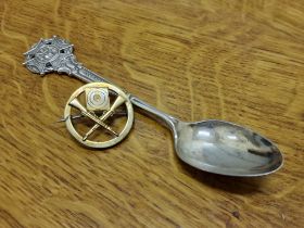 9ct Gold Rifle Society Brooch (4.8g) & 'Look Forward' Rifle Clubs Sterling Silver Spoon (15g)