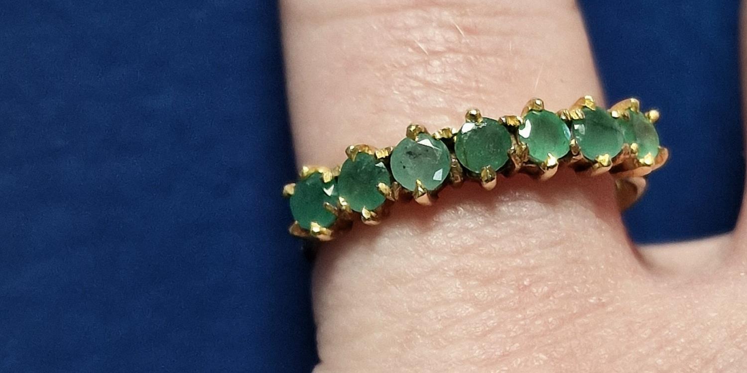 9ct Gold & Seven Emerald Half Eternity Ring, size N+0.5 - Image 2 of 2