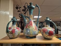 Trio of Amphora Czech European Pottery Vases