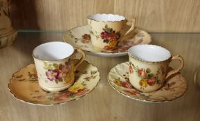 Royal Worcester Antique Trio of Blush ware Miniature Tea Sets - all with Puce marks to base