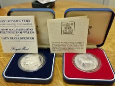 Silver Pair of Royal Mint Sterling Silver Proof Charles & Diana + 1977 Silver Jubilee Coins - 56.6g