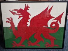 Welsh 1940's Large Embroidered Flag (framed) - 105x80cm