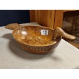 Vintage Norwegian Handcarved Duck Bowl - Scandinavian or Norway Interest - 35cm across