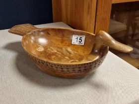 Vintage Norwegian Handcarved Duck Bowl - Scandinavian or Norway Interest - 35cm across