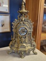 Hermle FHS Large 1930's Brass Germany Rococo Clock - 60cm high