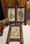 Trio of Antique Portrait Sets inc Gilt Framed and Wooden Examples