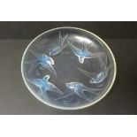 Large 1930's French Sabino Glass Bird Swallows Bowl - 30cm diameter