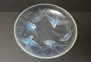 Large 1930's French Sabino Glass Bird Swallows Bowl - 30cm diameter