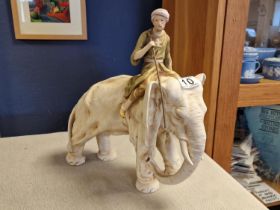 Royal Dux '1879' Boy Riding Elephant Figure - 13.75" by 12.25" - missing the standard pink triangle