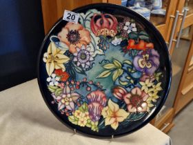 Moorcroft Floral Charger Plate, marked 215 and signed Rachel Bishop, 13.75" diameter