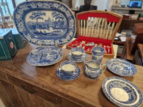 Blue Willow Pattern Dinner Pottery inc Various Spode Blue Italian Wares