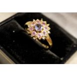 9ct Gold, Pink Topaz and Aquamarine Dress Ring, size O & 2.95g