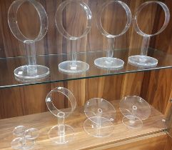 8 Milliners Hat Display Stands in clear perspex