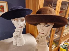 Pair of Philip Somerville Designer Ladies' Hats (no inner label) - 35d by 15cm high & 31d by 13cm hi