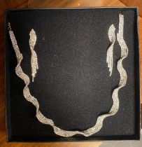 Twisted Design Necklace and Earring Set, As New With Unnamed Box - Wedding/Prom Accessory w/Diamante