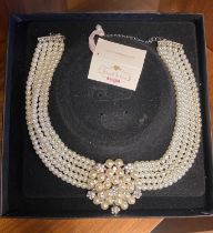 Lovett & Co Simulated Pearl & Diamante Necklace, As New With Unnamed Box - Wedding/Prom Accessory