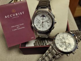 Accurist Chronograph Wrist Watch Pair, inc a boxed Greenwich Meantime Example