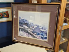 Peter Brook (1927-2009) 'Sprinkling of Snow in Holmfirth' Signed Print - 71x63cm inc frame