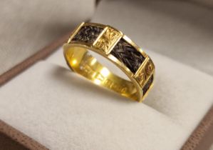 15ct Gold Antique Mourning Band Ring Size O+0.5 Weight 3.05g