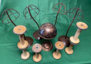 Various Vintage Milliner Stands and Bobbins