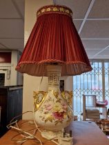 Royal Worcester Floral & Gilt Blush Lamp, marked in puce 1279 to base, measures 11.5" high excluding