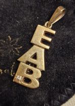 9ct Gold & Diamond Pendant 'EAB' Weight 8.97g