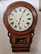 Ansonia Antique American Inlaid Wood Drop Wall Clock