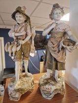 Pair of Very Large Royal Dux Farming & Hunting figures