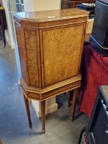 Antique Walnut Faceted & Inlaid Wood Hall Cabinet - 18" x 8", by 39.5" high