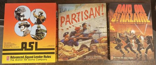 Strategy Board War Games set of Three from Avalon Hill - Advanced Squad Leader Rules, Partisan & Rai