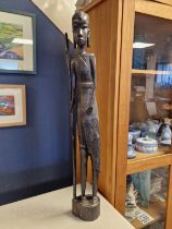African 1930's Tribal Floor Figure - Ebony Ebonised Wood, 75cm high