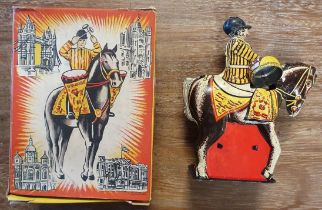 1930s Wells-Brimtoy Mechanical Drummer Boy tin toy (boxed), H 14cm approx