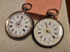 800 + 925 Silver Pocketwatch Pair, inc an MD Mathey Example, both featuring the classic floral patte