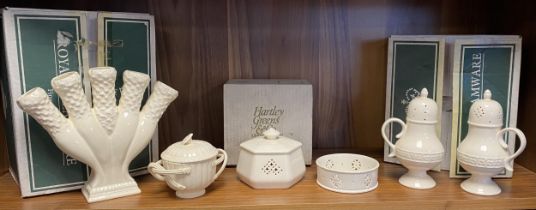 Royal Creamware Brockwood Candelabra (Boxed), Salt & Pepper Castors (Boxed), Hartleys Hexagonal Lidd