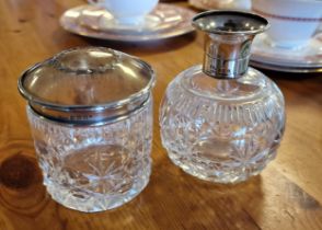 Silver Hallmarked Crystal Vanity Jar & Scent Bottle