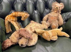 Assortment of Vintage Teddy Bears x4 inc Giraffe & Puppy