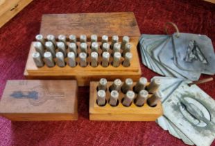 Vintage Wooden Print Blocks Set - Priority Marking Punches + Metallic Stencils